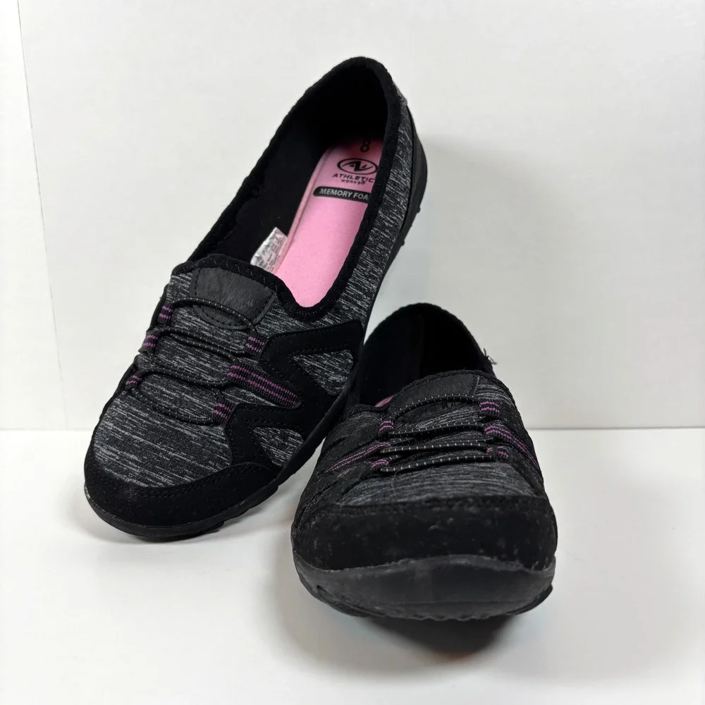 Athletic Works Slip-On Walking Shoes Memory Foam Black Women Size 8 Good